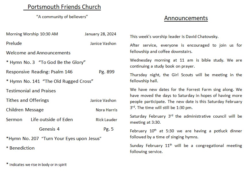 Portsmouth Friends Church bulletin